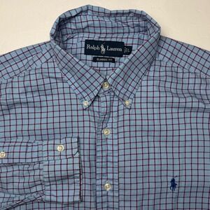 Vintage Polo Ralph Lauren Shirt Mens L Blue Red Plaid Classic Fit Long Sleeve